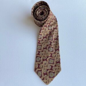 𝅺claiborne Vintage 90s Silk Burgundy Gold Tie